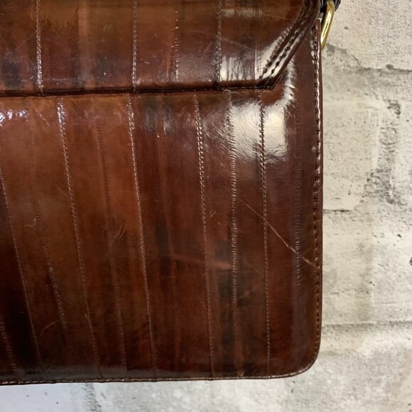 Vintage 80s Burgundy Eel Skin Shoulder Bag Crossbody Handbag Clutch Purse - Picture 12 of 16